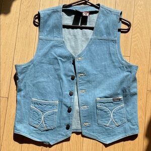 Vintage Hands Off Denim Button-Up Vest with Pockets